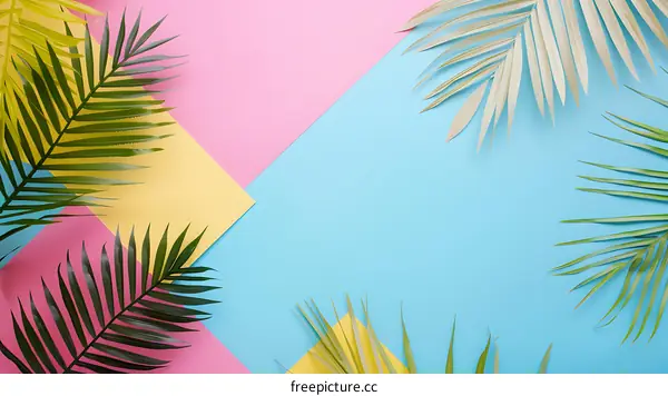 Tropical Leaves on Colorful Background