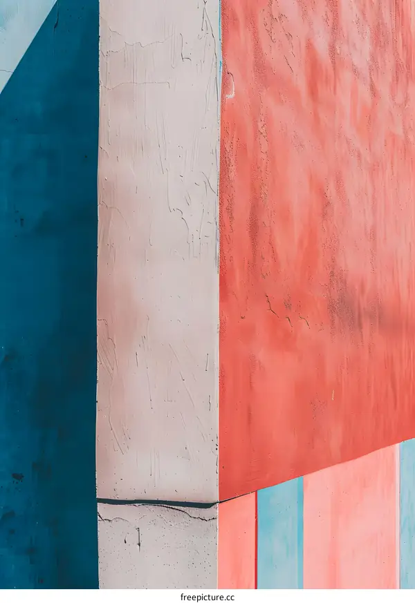 Abstract Geometric Wall With Blue Red And White Paint