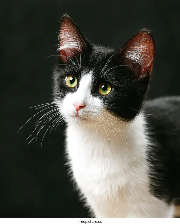 Close-up Black and White Kitten Portrait