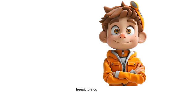 [Transparent Background PNG]Cartoon Boy with Arms Crossed