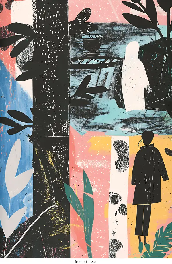 Abstract Collage of Two People in a Landscape