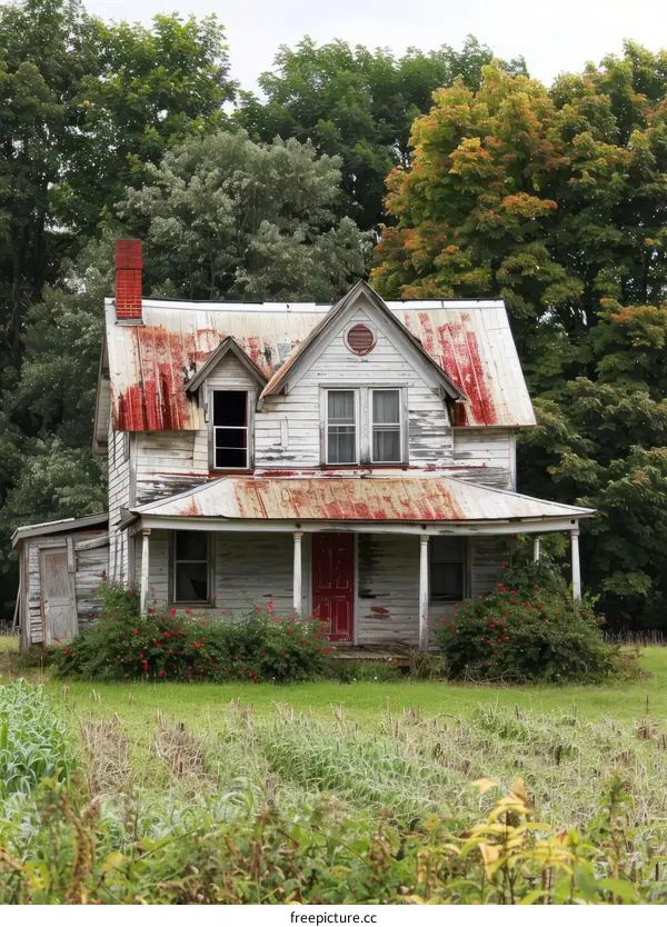 A House Stands Alone in a Field of Dry Grass