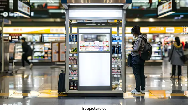 Woman Shopping at a Kiosk in an Airport