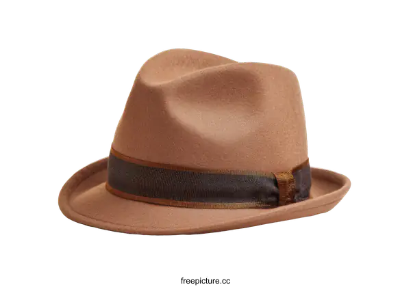 [Transparent Background PNG]Beige Fedora Hat with Dark Ribbon