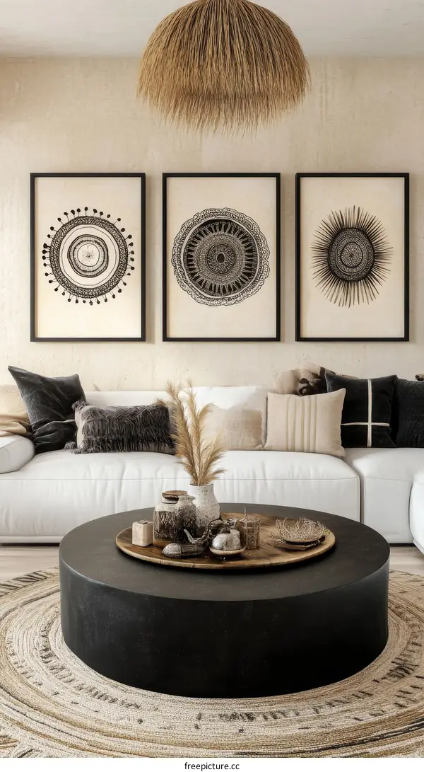 Bohemian Living Room Decor with Abstract Art Prints