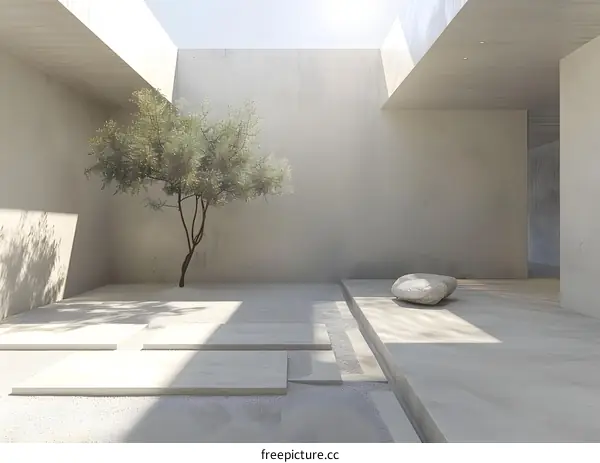 Minimalist Zen Garden Design with Tree and Stone