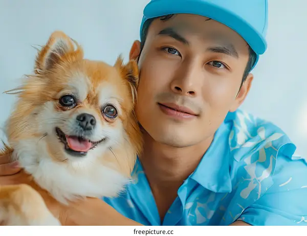 Asian man with a dog