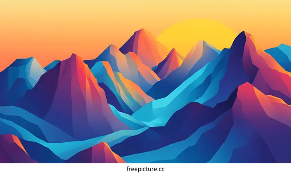 Abstract Mountain Sunset Illustration with Colorful Gradient