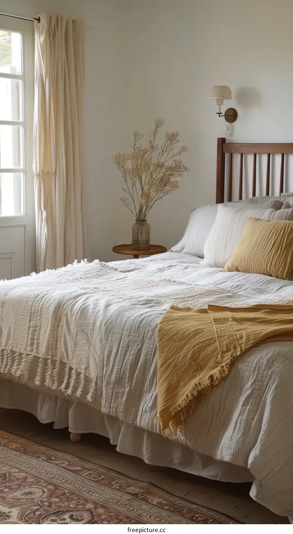 A Simple and Stylish Bedroom With A Yellow Blanket