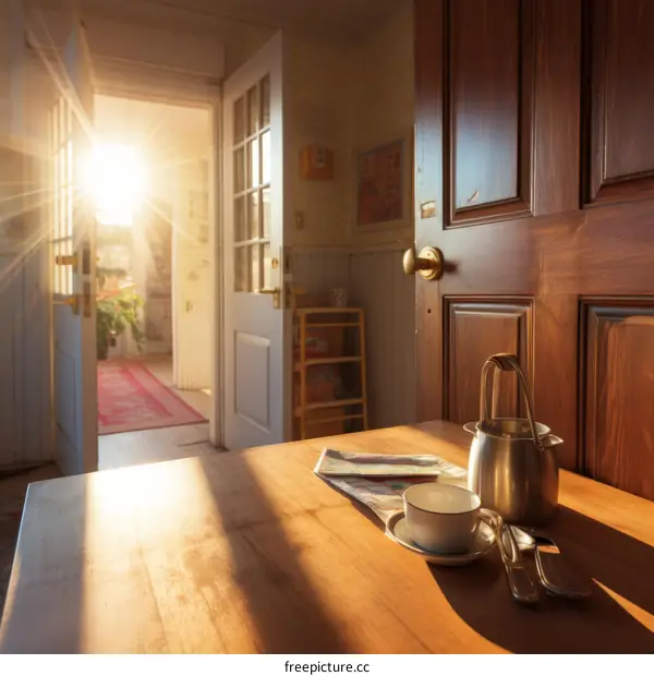 Morning Sunlight Streaming Through Kitchen Window