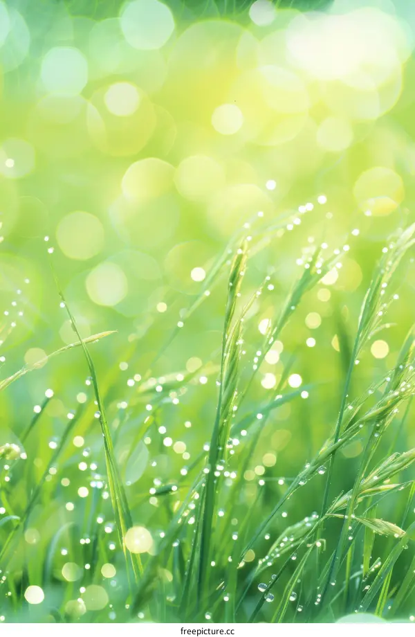 Close-up of green grass with water drops and blurred background