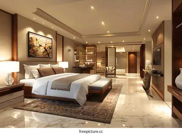 Luxury hotel suite bedroom
