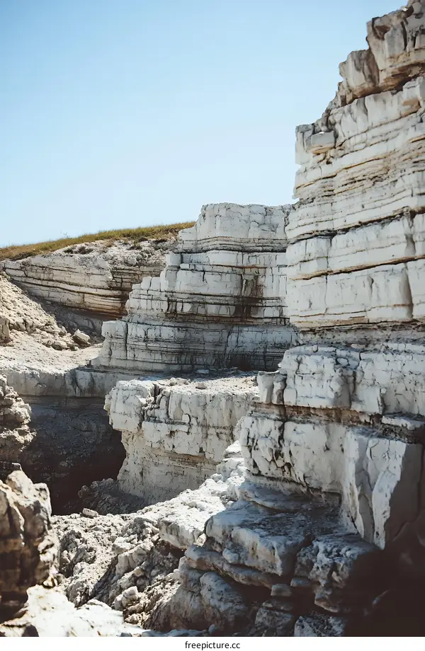 Layered White Cliffs Against Blue Sky