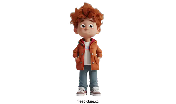 [Transparent Background PNG]3D cartoon boy standing with hands in pockets