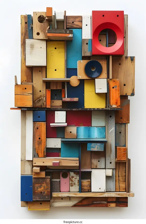 Abstract Colorful Wooden Sculpture