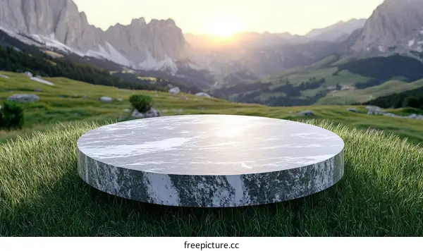 Marble Product Display in a Mountainous Landscape