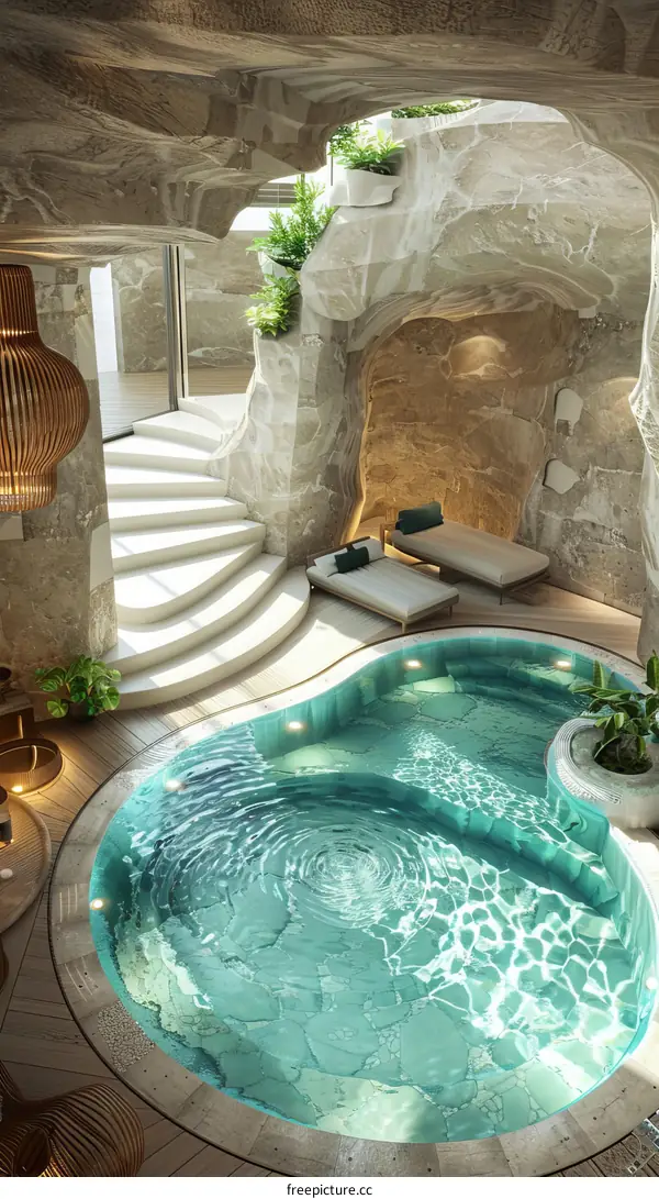 Modern Cave-Like Spa Pool Interior Design