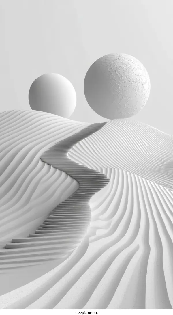 Abstract White Desert Landscape with Floating Spheres