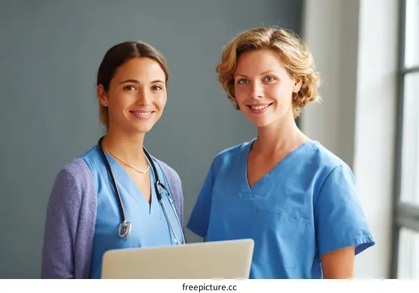 Two Caucasian Medical Professionals Working Together