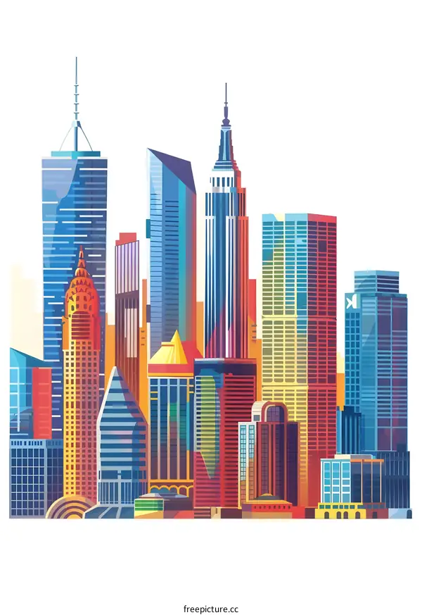 Modern City Skyline with Colorful Buildings