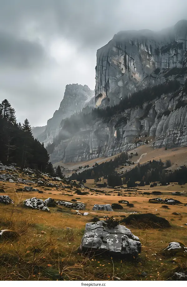Mountain Landscape With Cloudy Sky and Fog