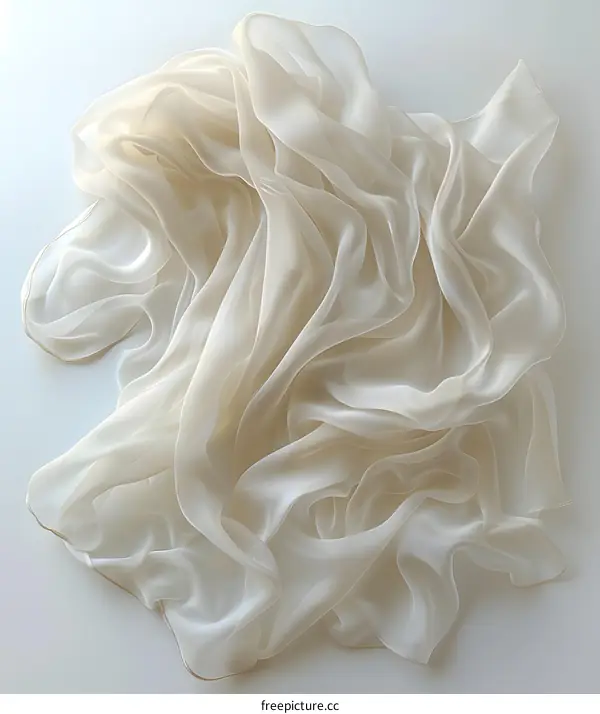 Close-up of a crumpled beige silk scarf