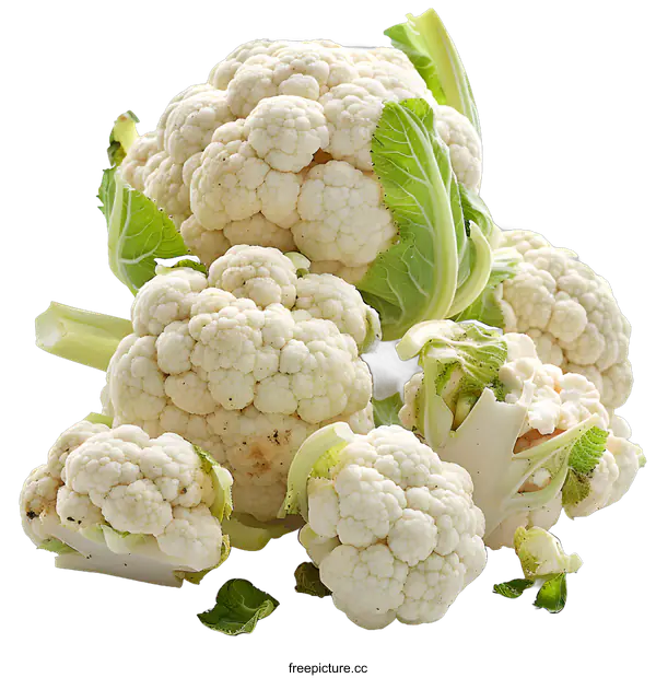[Transparent Background PNG]A few heads of white cauliflower on a white background