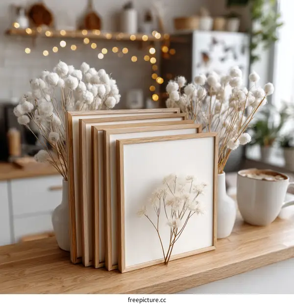 Wooden Frame with Dried Flowers Display
