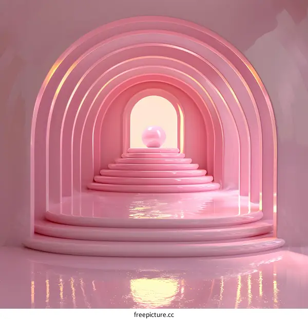 Pink Archway Tunnel with Floating Spheres