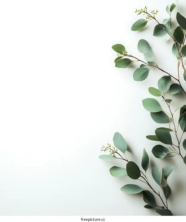 Green Eucalyptus Leaves On White Background