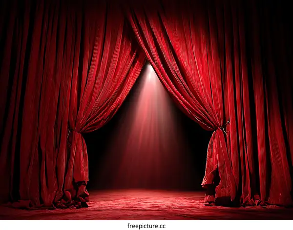 Red Theatre Curtains Open to a Spotlight