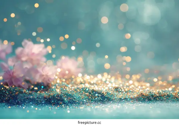 Delicate Glitter Background with Pink Flowers