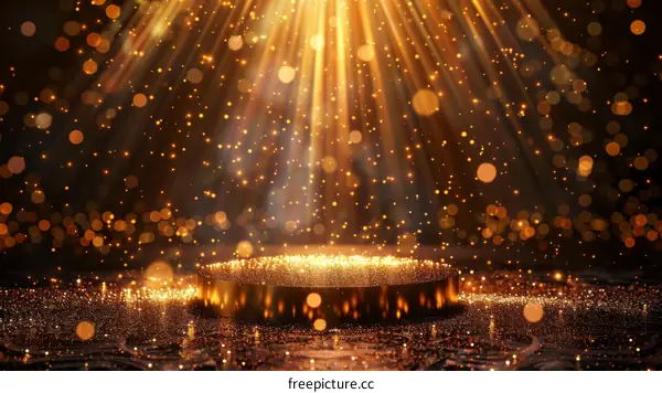 Golden glitter background with spotlight and sparkles