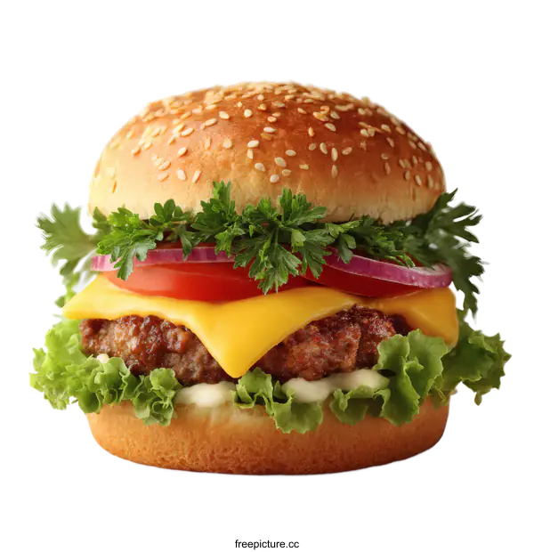 [Transparent Background PNG]Delicious Cheese Burger Close Up