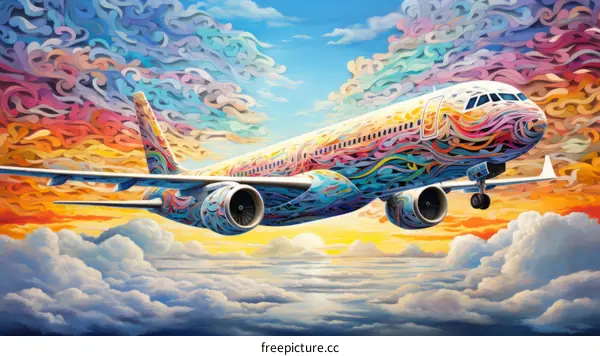 Airliner Soaring Above Vibrant Clouds