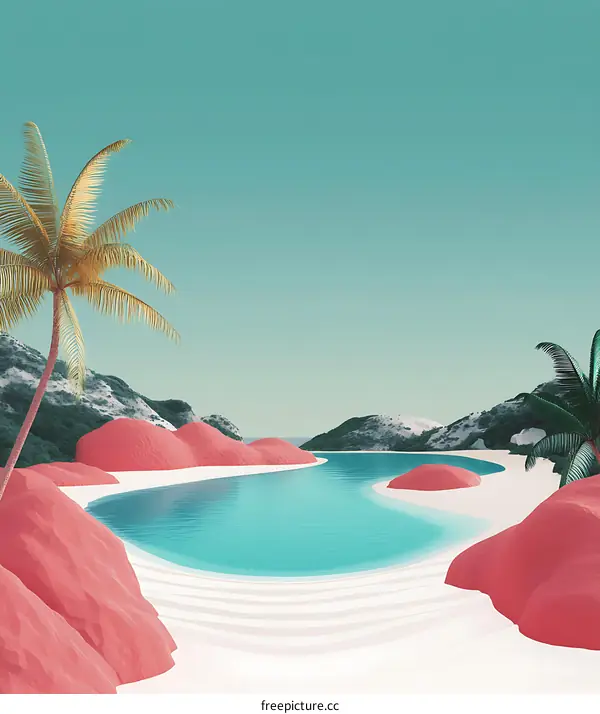 Minimalist Tropical Beach Landscape Illustration