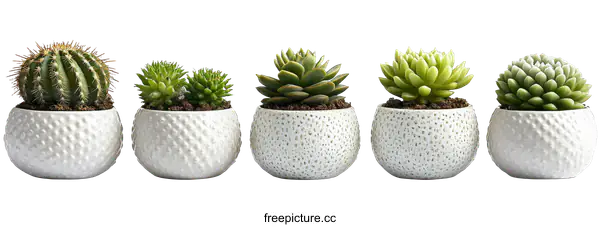 [Transparent Background PNG]Collection of Succulents and Cactus in Decorative Pots