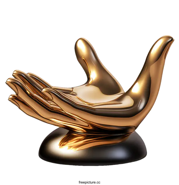 [Transparent Background PNG]Golden Hand Sculpture Art Piece