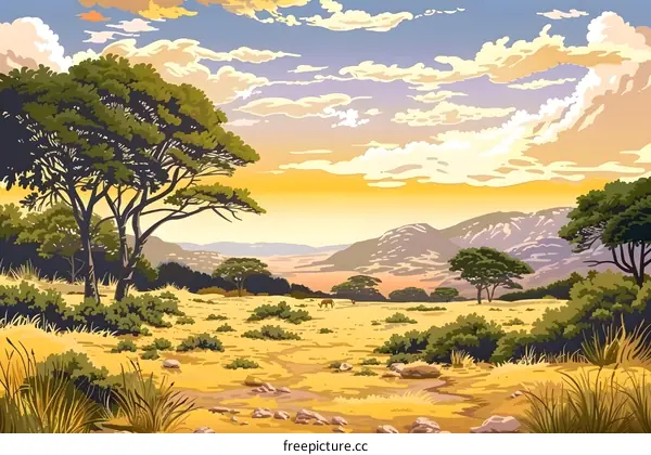 African Savannah Landscape Illustration