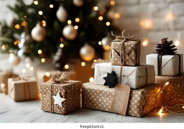 Christmas Presents with Lights and Decorations
