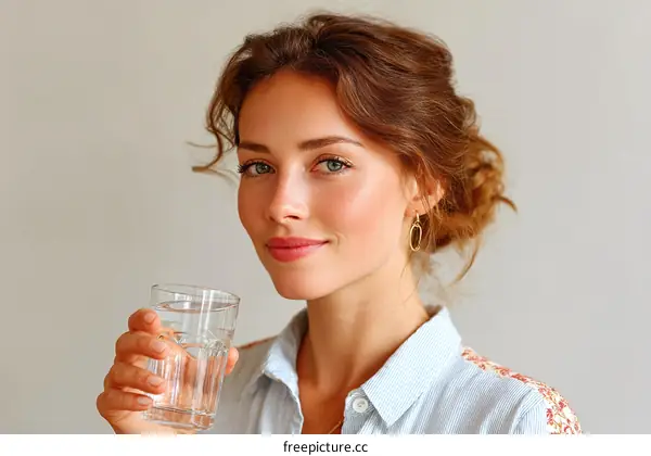 Woman Drinking Water Closeup Portrait