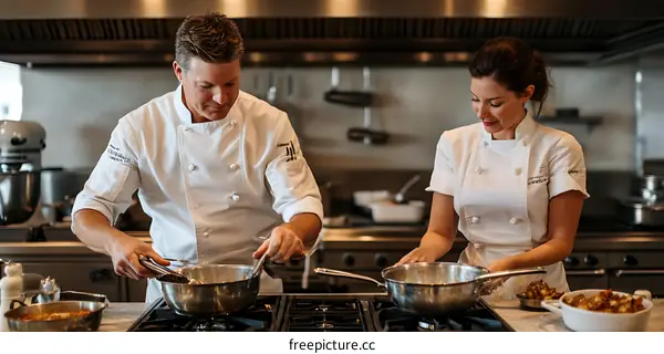 Two Chefs Preparing Food in a Commercial Kitchen