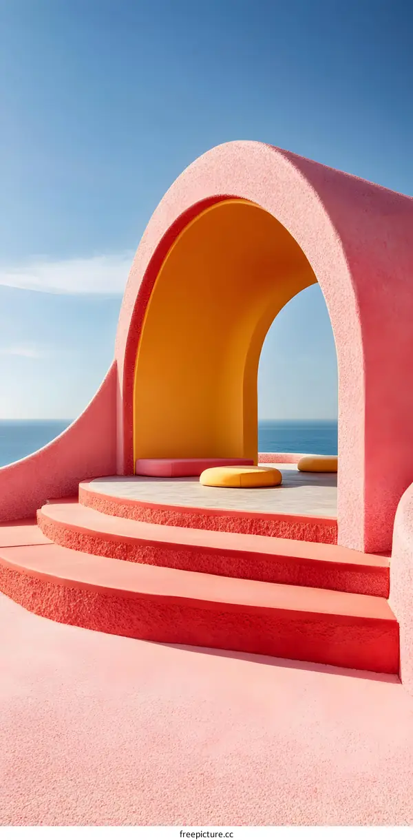 Pink and Yellow Curved Architecture by the Sea