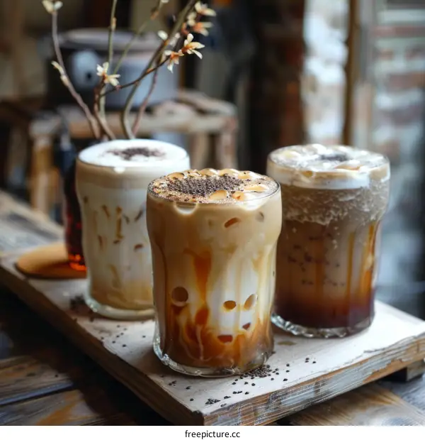 Iced Coffee Drinks with Various Flavors