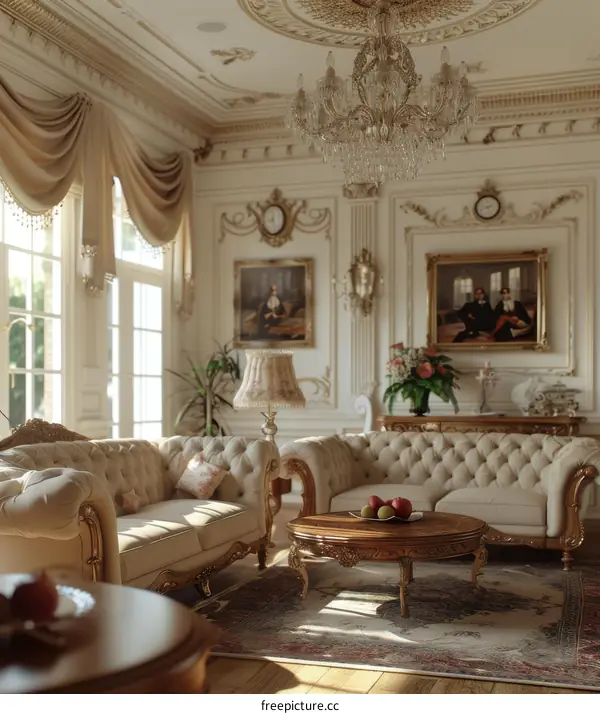 Elegant Living Room with Chandelier and Decorative Elements