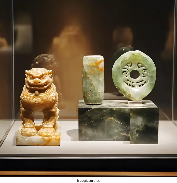 Jade Carvings in a Museum Display