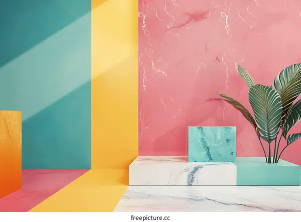 Abstract Colorful Background With Minimalist Platform
