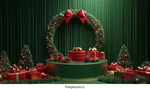 Christmas Decorations Scene with a Wreath and Gifts