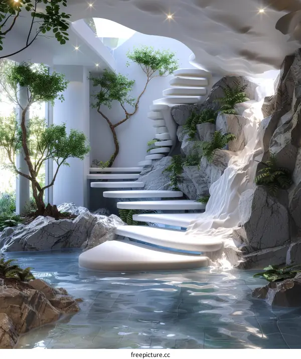 Luxury Home with Waterfall and Koi Pond