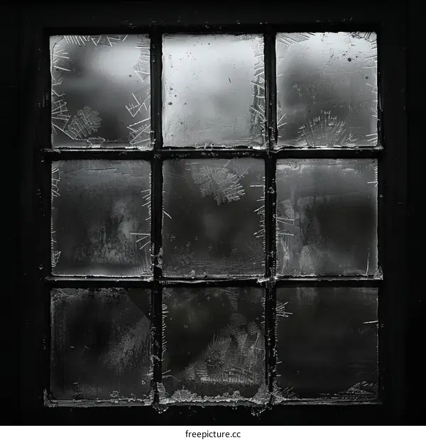 Black and white photo of a window with frosted glass